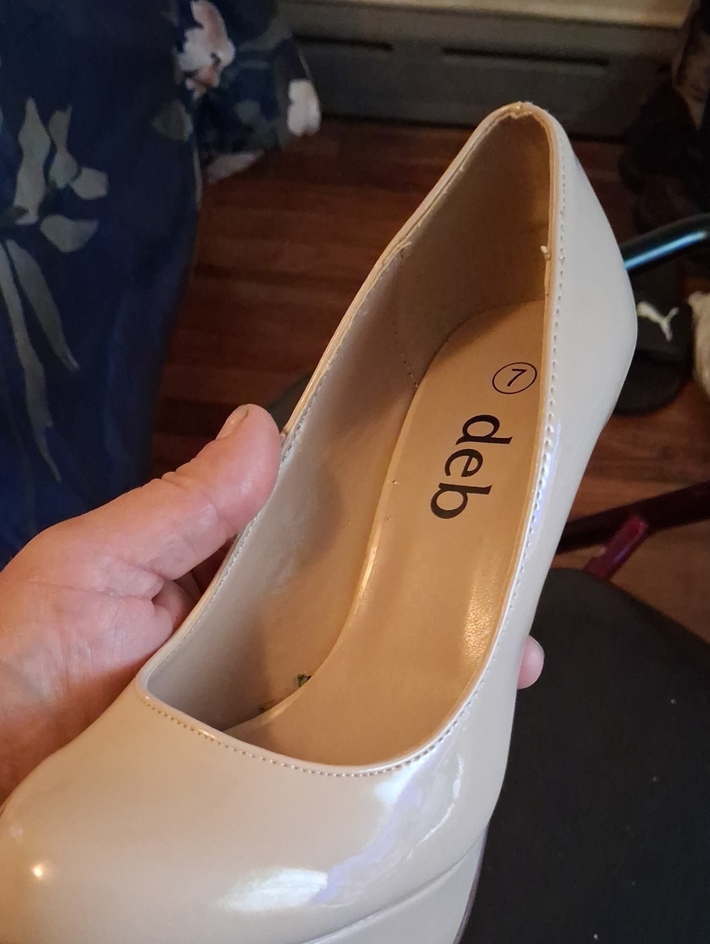 deb Women's Cream Patent Platform Heel Pump